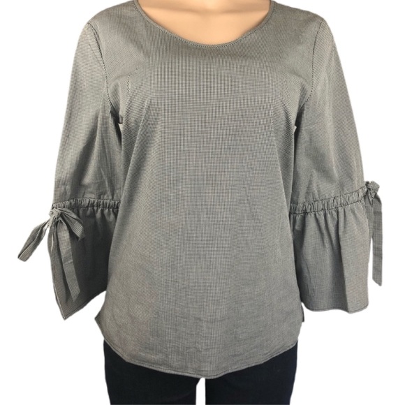 J. Crew Tops - J. Crew Blouse Bell Sleeve Top Gingham Plaid
